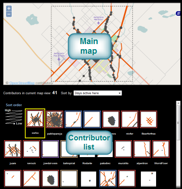 Layout of main map and contributor list